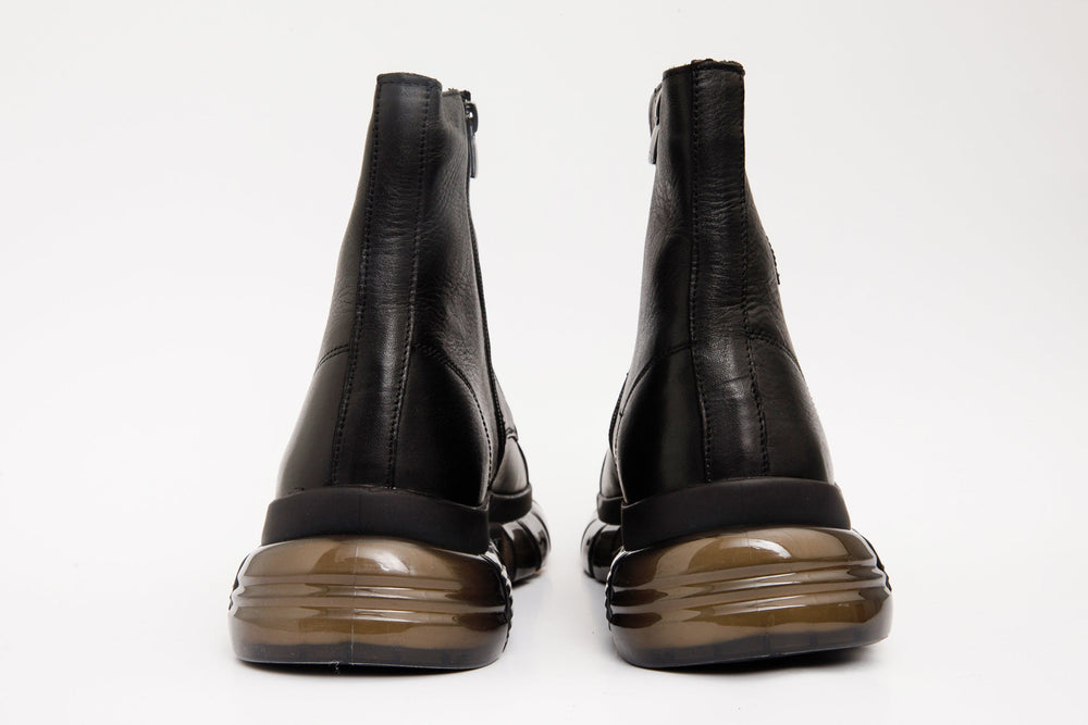 The Ottova Black Leather Lace-Up Sneaker Boot with a Zipper - Vinci Leather