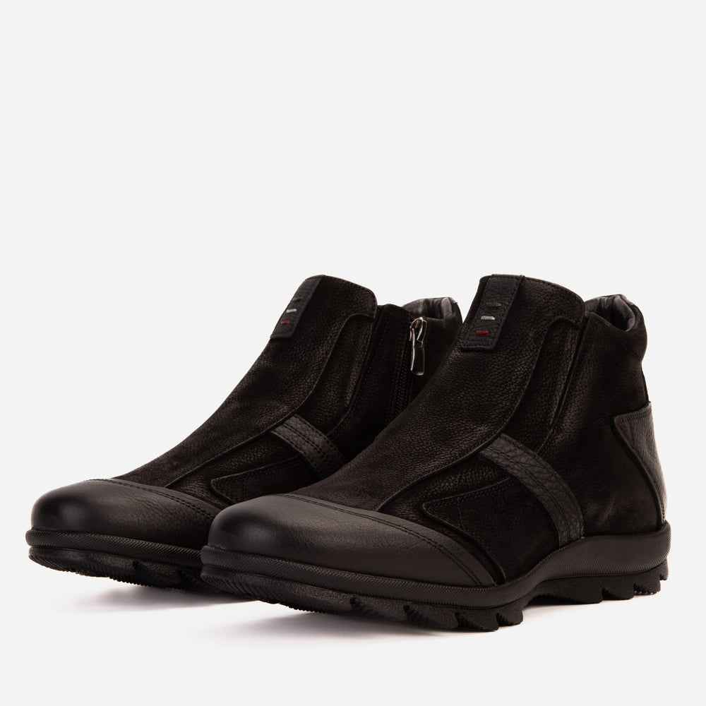 The Montreal Suede Black Leather Casual Zip-Up Ankle Boot - Vinci Leather