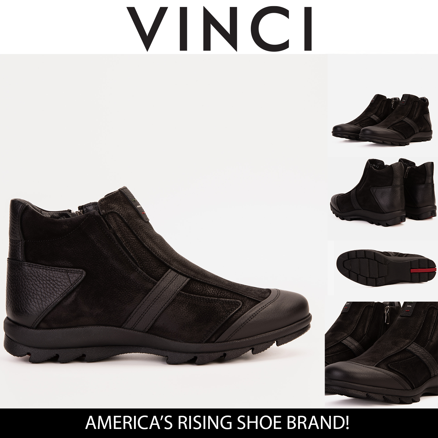 The Montreal Suede Black Leather Casual Zip-Up Ankle Boot - Vinci Leather