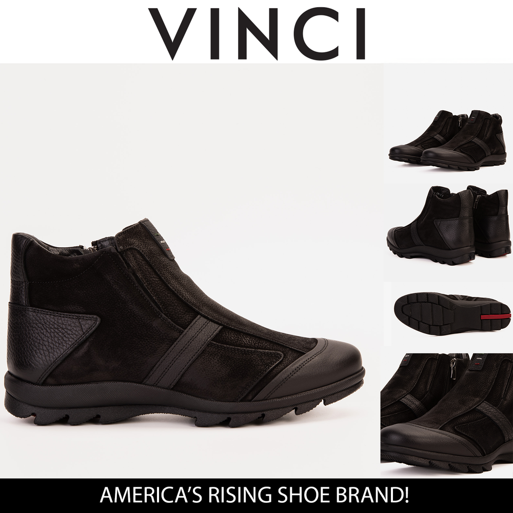 The Montreal Suede Black Leather Casual Zip-Up Ankle Boot - Vinci Leather