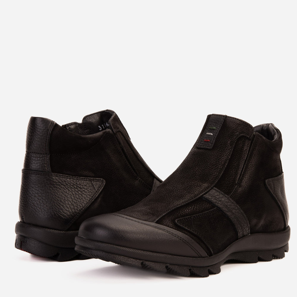 The Montreal Suede Black Leather Casual Zip-Up Ankle Boot - Vinci Leather
