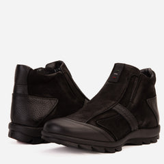 The Montreal Suede Black Leather Casual Zip-Up Ankle Boot - Vinci Leather