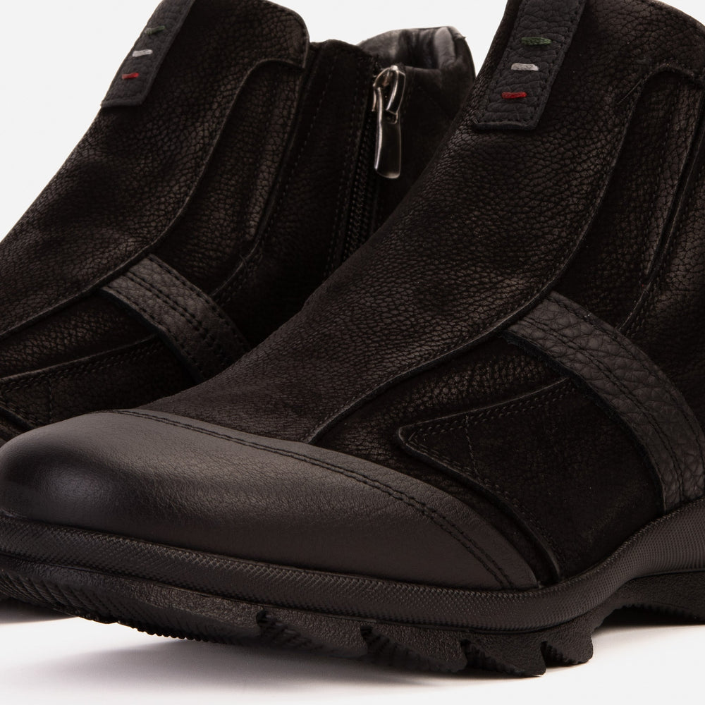 The Montreal Suede Black Leather Casual Zip-Up Ankle Boot - Vinci Leather