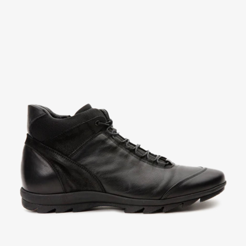 The Houston Leather Black Lace-Up Casual Boot with a Zipper - Vinci Leather