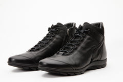 The Houston Leather Black Lace-Up Casual Boot with a Zipper - Vinci Leather