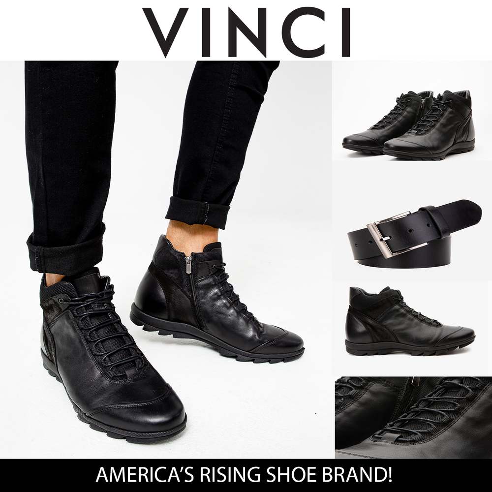 The Houston Leather Black Lace-Up Casual Boot with a Zipper - Vinci Leather