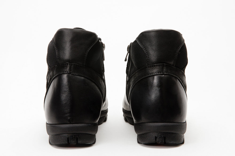 The Houston Leather Black Lace-Up Casual Boot with a Zipper - Vinci Leather