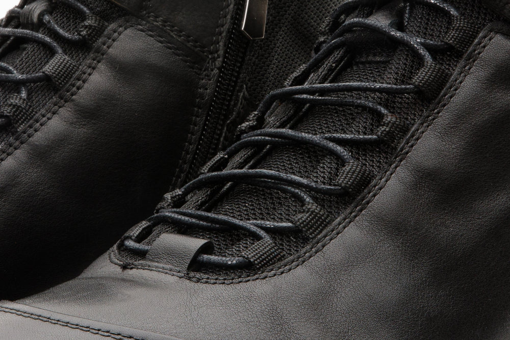 The Houston Leather Black Lace-Up Casual Boot with a Zipper - Vinci Leather
