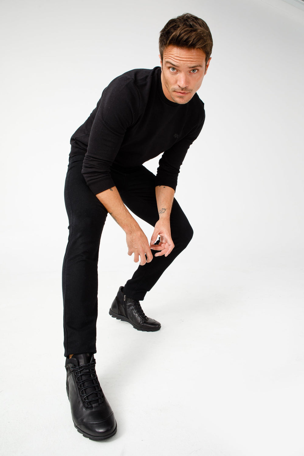 The Houston Leather Black Lace-Up Casual Boot with a Zipper - Vinci Leather