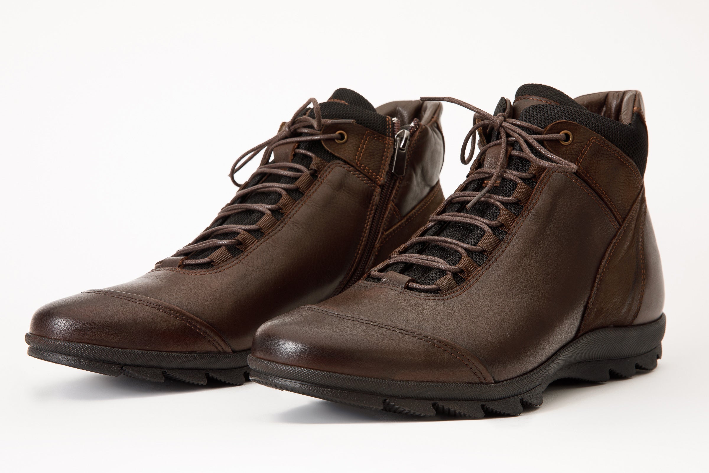 The Houston Leather Brown Lace-Up Casual Boot with a Zipper - Vinci Leather