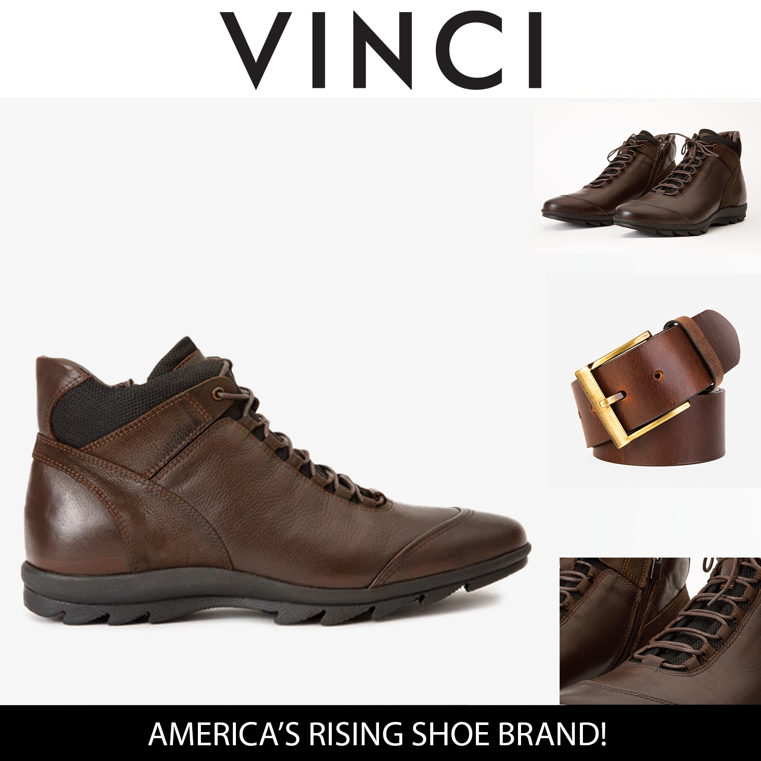 The Houston Leather Brown Lace-Up Casual Boot with a Zipper - Vinci Leather