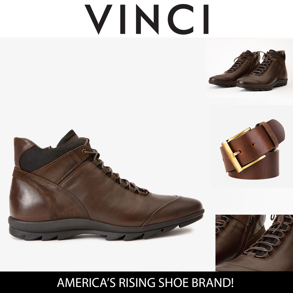 The Houston Leather Brown Lace-Up Casual Boot with a Zipper - Vinci Leather