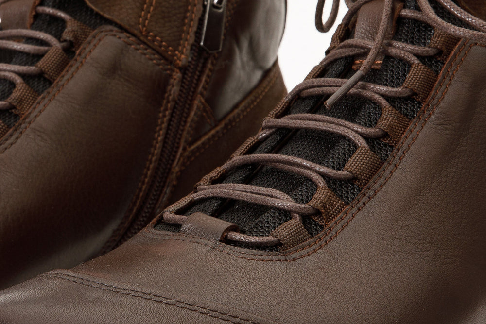 The Houston Leather Brown Lace-Up Casual Boot with a Zipper - Vinci Leather