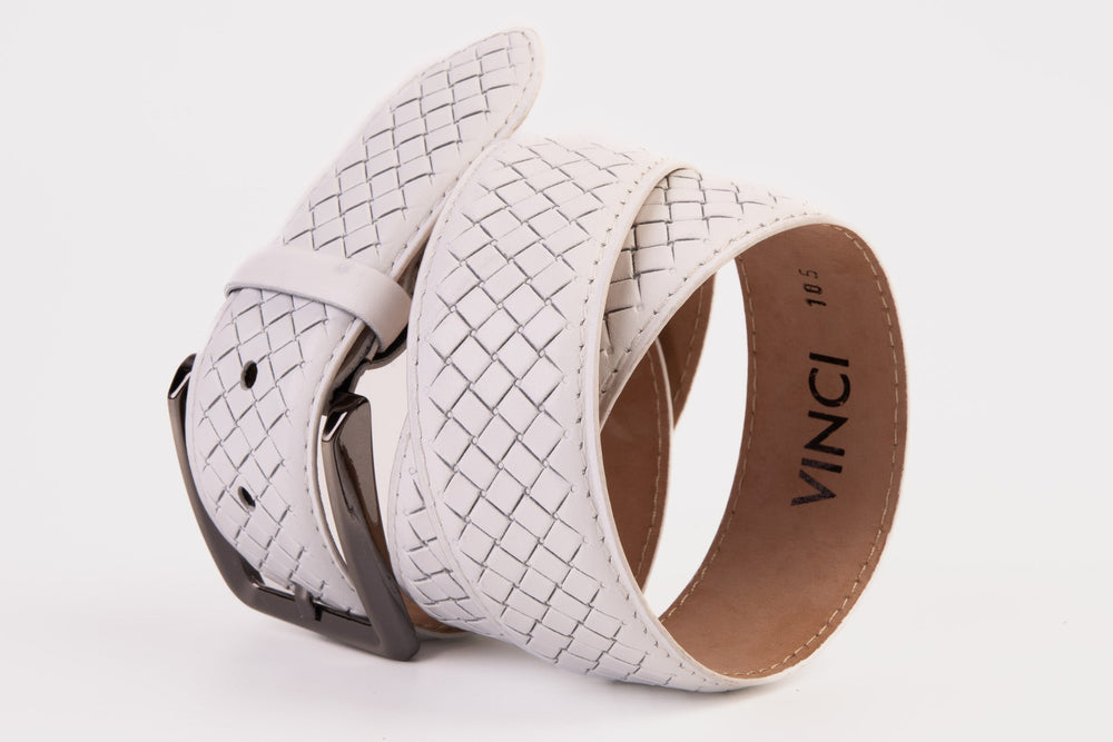 The Layla White Woven Leather Belt - Vinci Leather