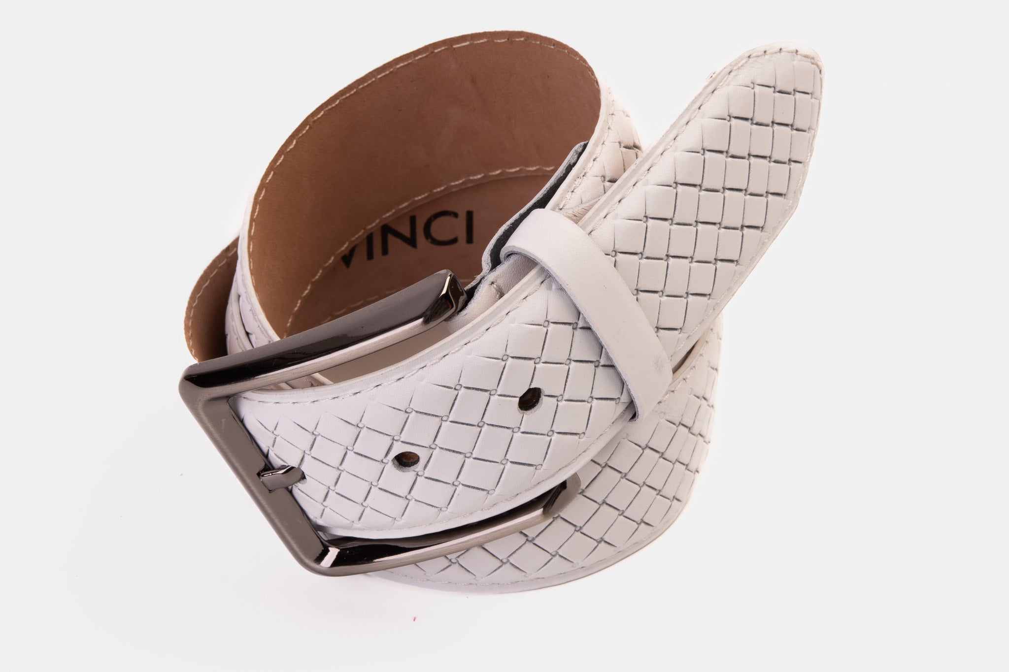 The Layla White Woven Leather Belt - Vinci Leather