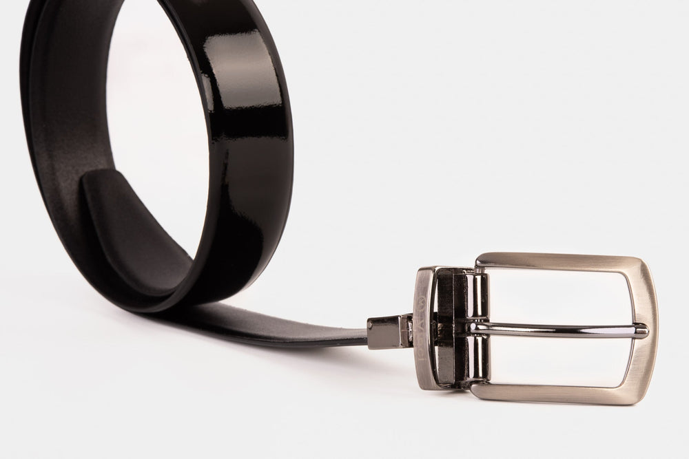 The Sun Reversible Black Patent Leather Belt - Vinci Leather
