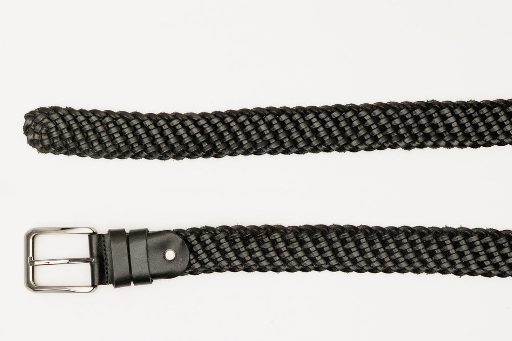 The Mclean Woven Black Leather Belt - Vinci Leather