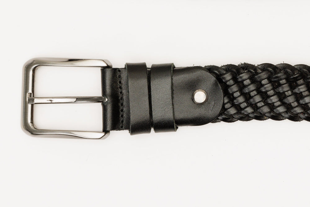 The Mclean Woven Black Leather Belt - Vinci Leather