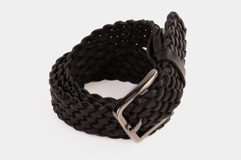 The Mclean Woven Black Leather Belt - Vinci Leather