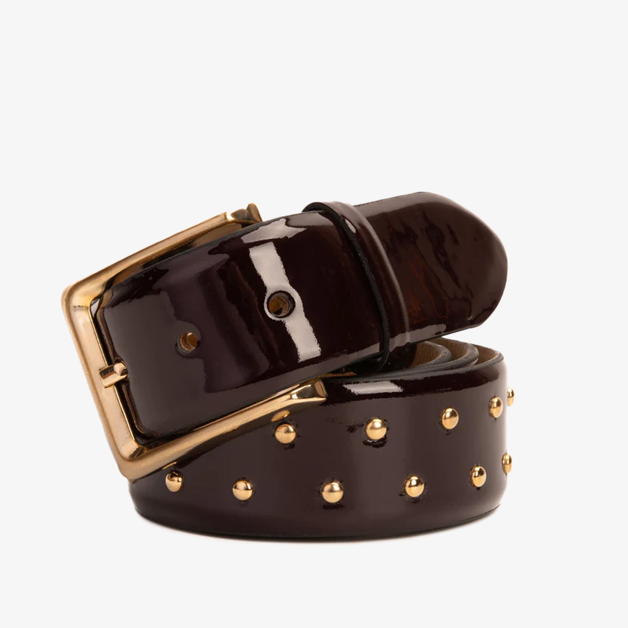 The Jupiter Burgundy Patent Leather Spike Leather Belt - Vinci Leather