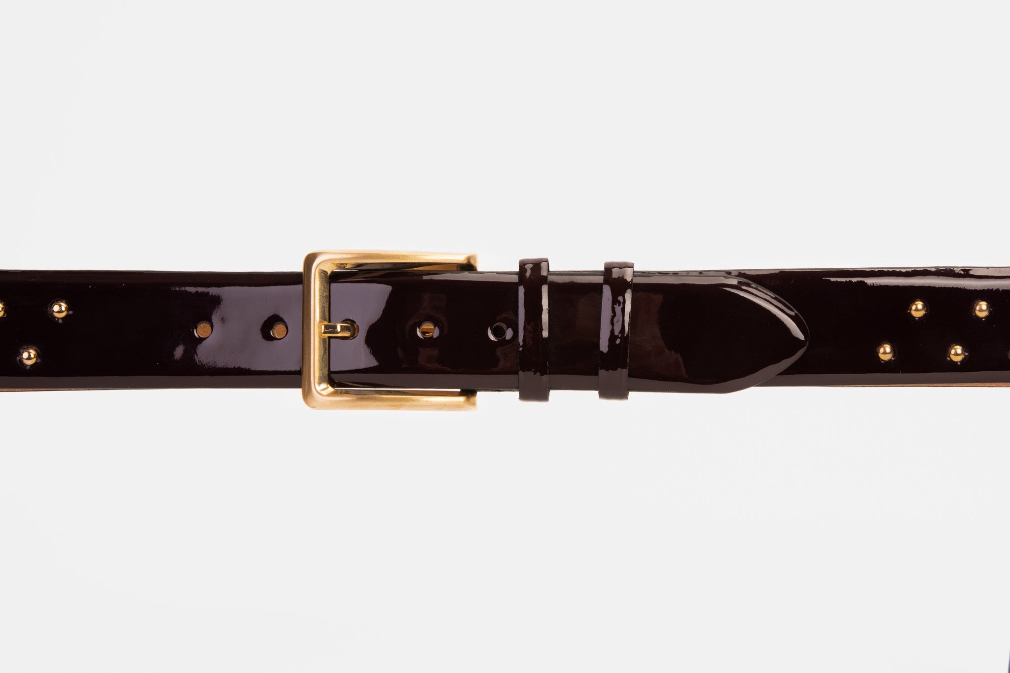 The Jupiter Burgundy Patent Leather Spike Leather Belt - Vinci Leather