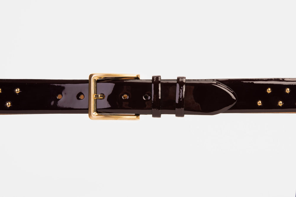The Jupiter Burgundy Patent Leather Spike Leather Belt - Vinci Leather