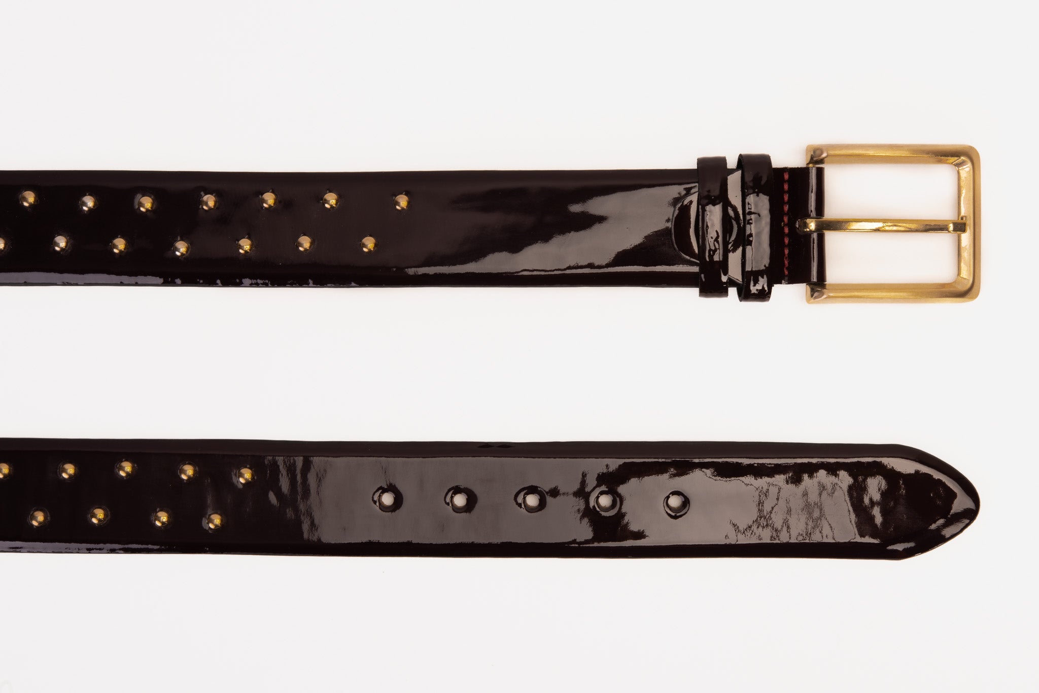 The Jupiter Burgundy Patent Leather Spike Leather Belt - Vinci Leather