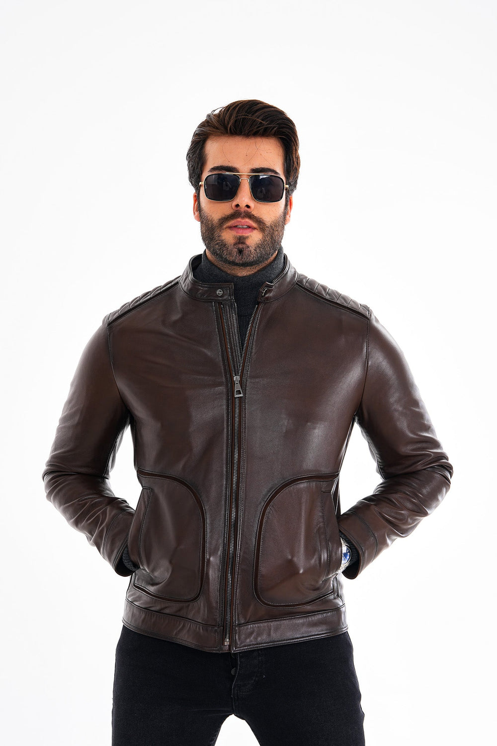 The Brescia Brown Leather Racer Jacket - Vinci Leather