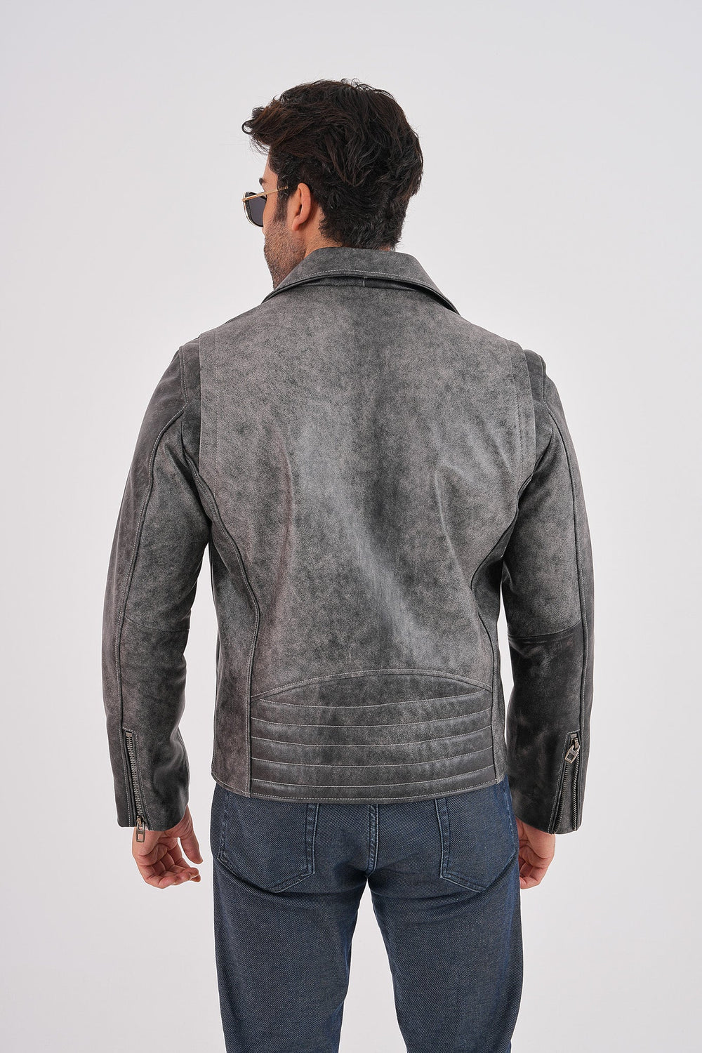 The Volt Textured Distressed Grey Leather Jacket - Vinci Leather