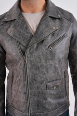 The Volt Textured Distressed Grey Leather Jacket - Vinci Leather