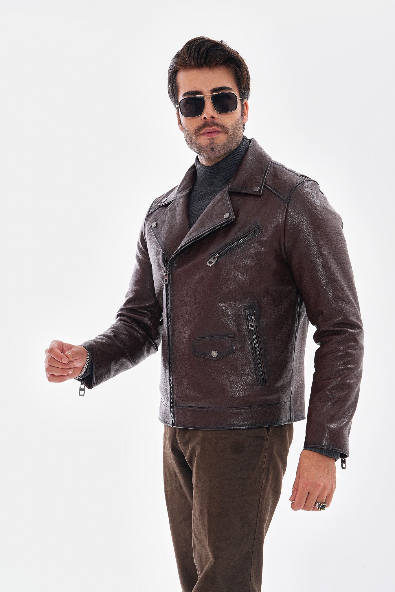 The Volt Textured Mahogany Leather Jacket - Vinci Leather