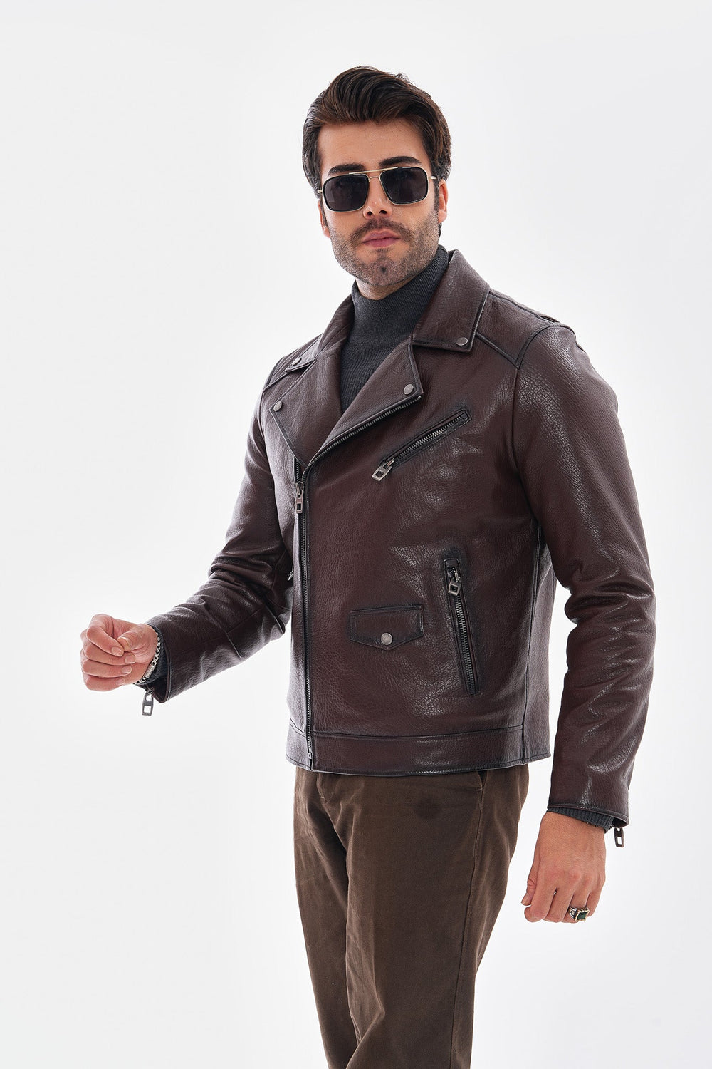 The Volt Textured Mahogany Leather Jacket - Vinci Leather