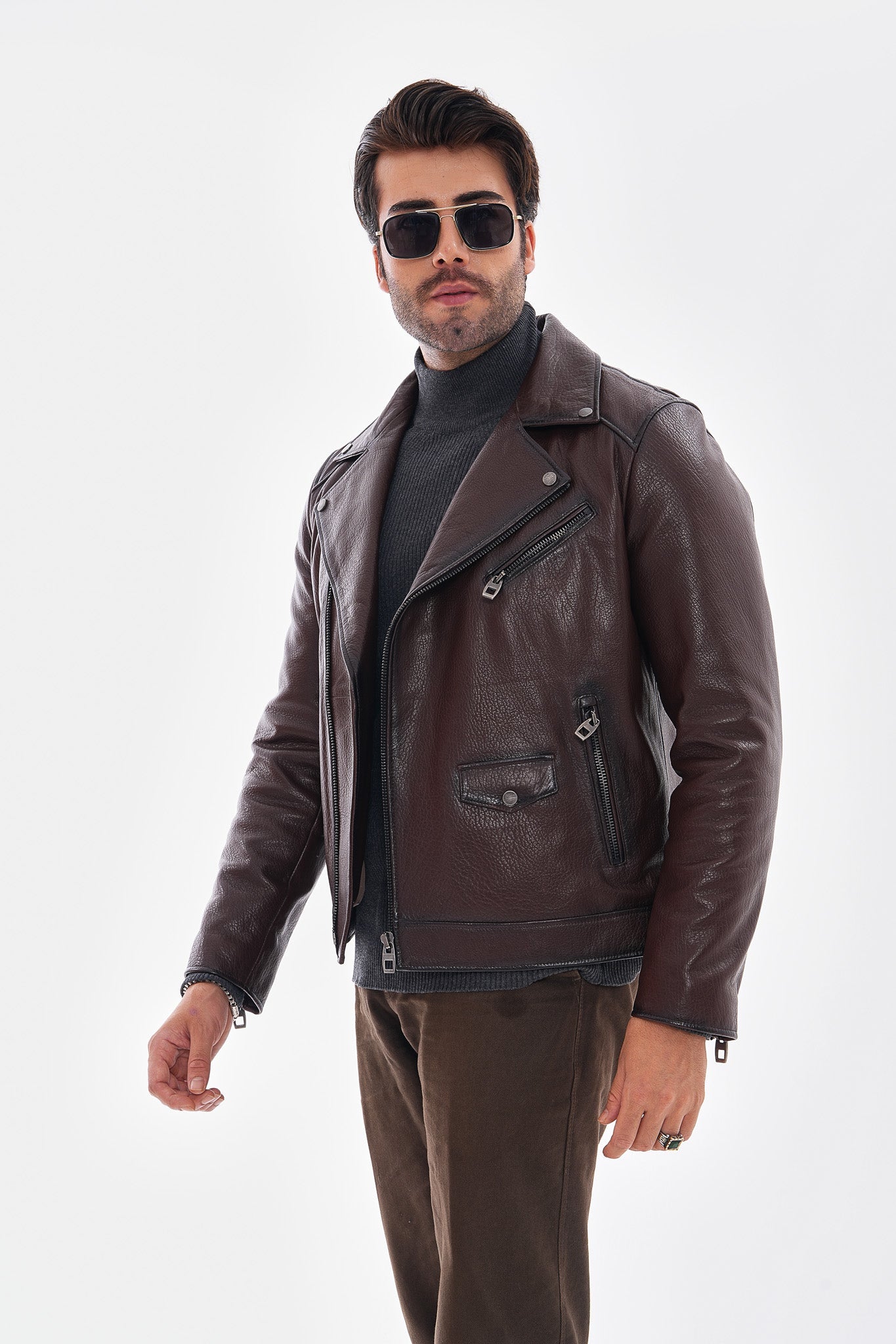 The Volt Textured Mahogany Leather Jacket - Vinci Leather