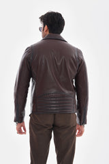 The Volt Textured Mahogany Leather Jacket - Vinci Leather