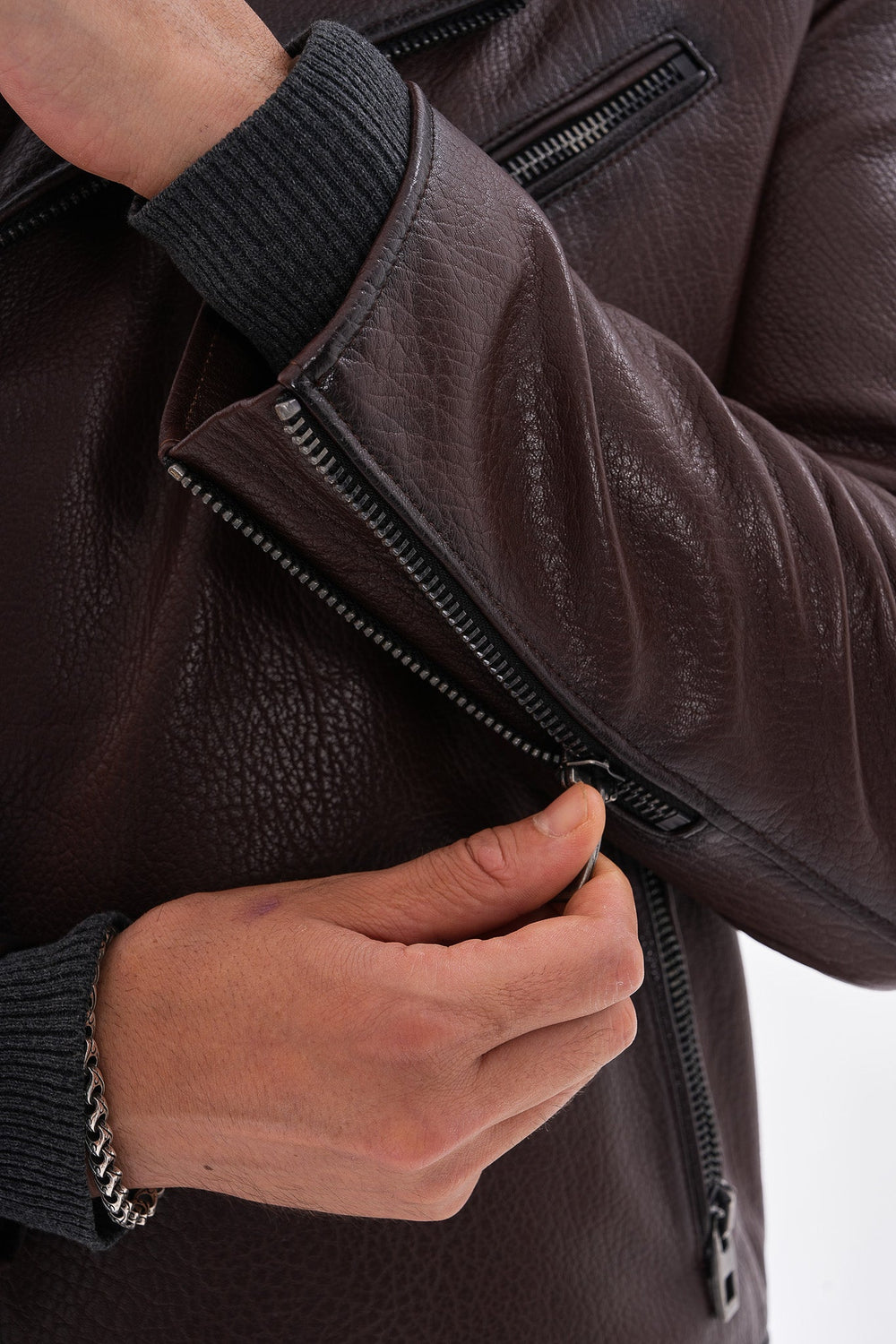 The Volt Textured Mahogany Leather Jacket - Vinci Leather