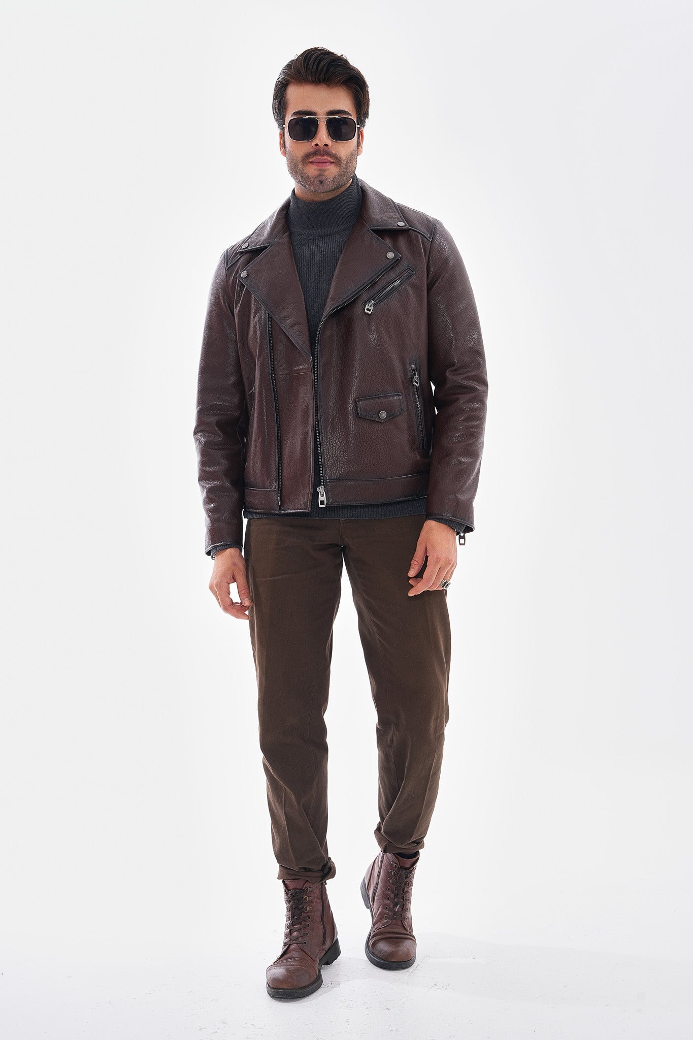 The Volt Textured Mahogany Leather Jacket - Vinci Leather
