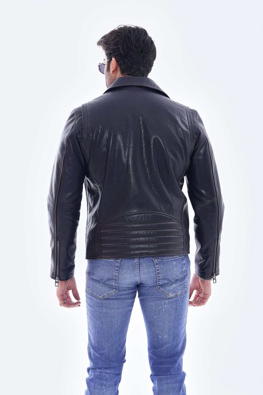 The Volt Textured Navy Blue Leather Jacket - Vinci Leather