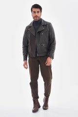 The Volt Textured Charcoal Leather Jacket - Vinci Leather