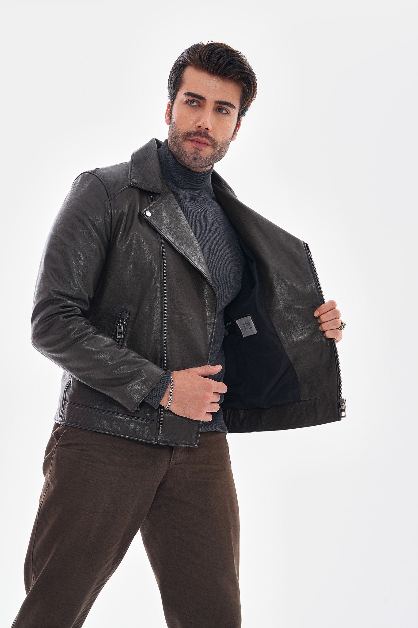 The Volt Textured Charcoal Leather Jacket - Vinci Leather