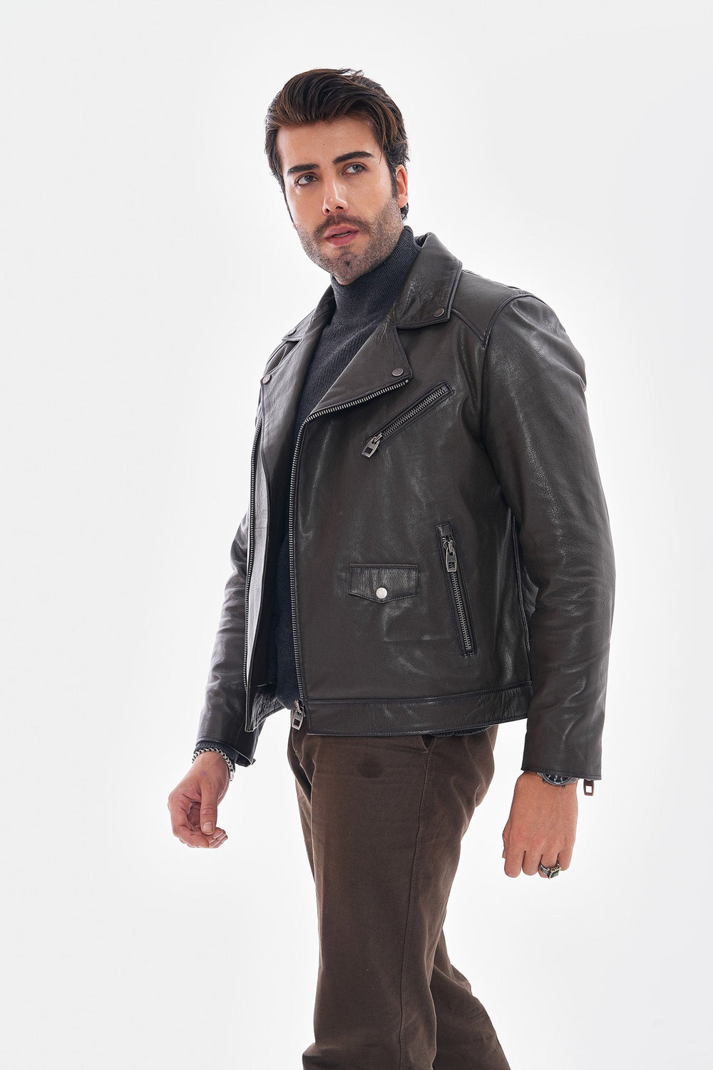 The Volt Textured Charcoal Leather Jacket - Vinci Leather