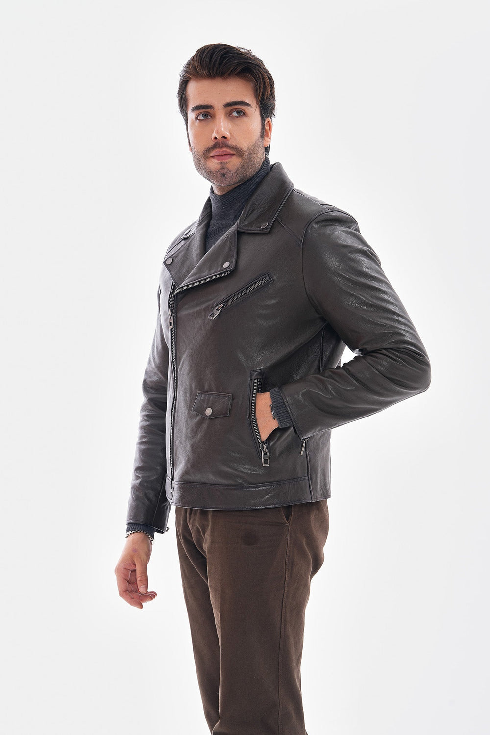 The Volt Textured Charcoal Leather Jacket - Vinci Leather