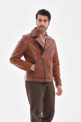 The Volt Textured Tan Leather Jacket - Vinci Leather
