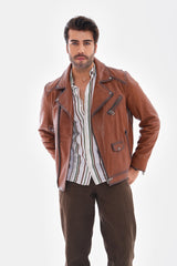 The Volt Textured Tan Leather Jacket - Vinci Leather