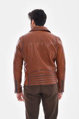 The Volt Textured Tan Leather Jacket - Vinci Leather