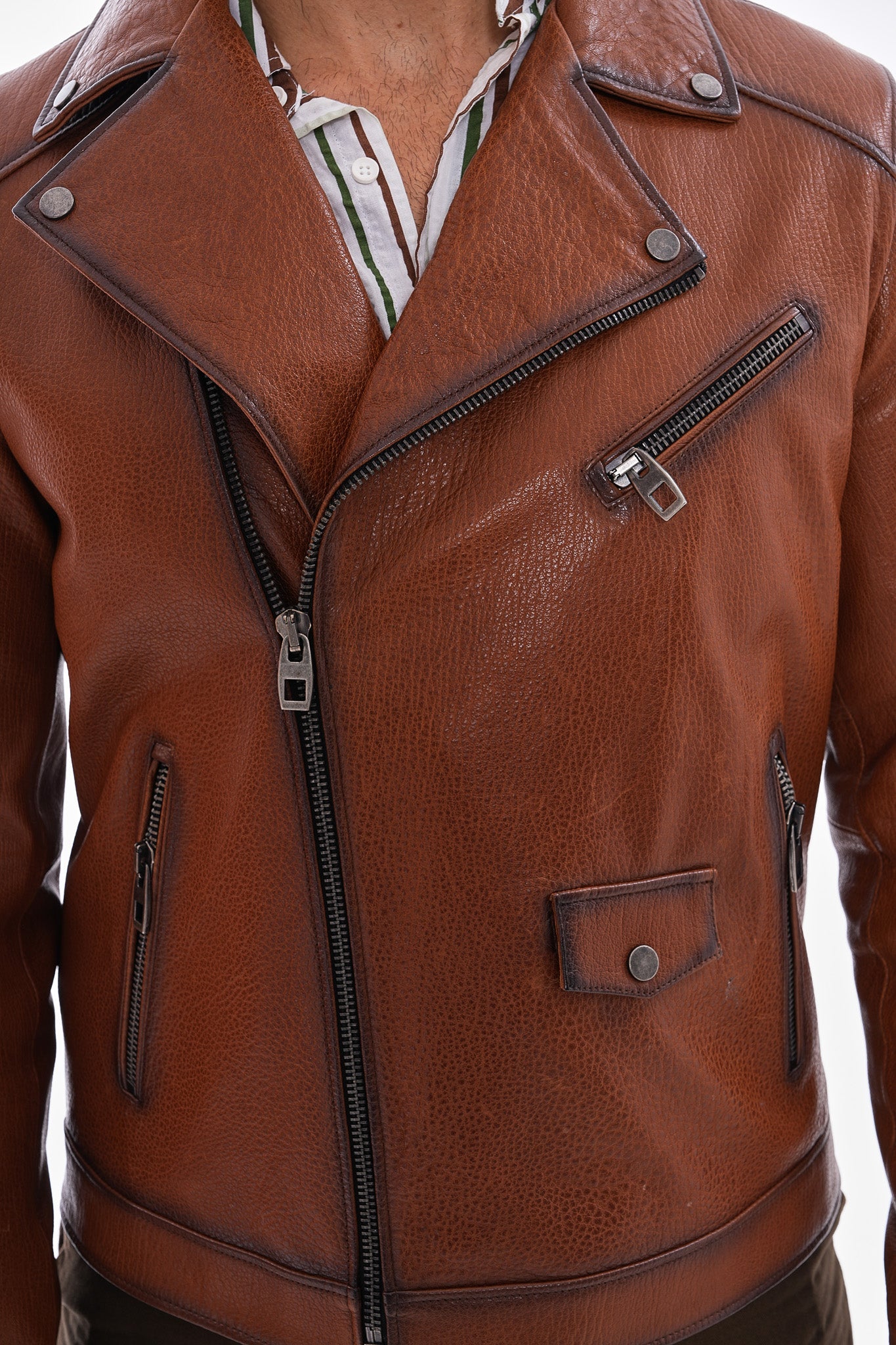 The Volt Textured Tan Leather Jacket - Vinci Leather