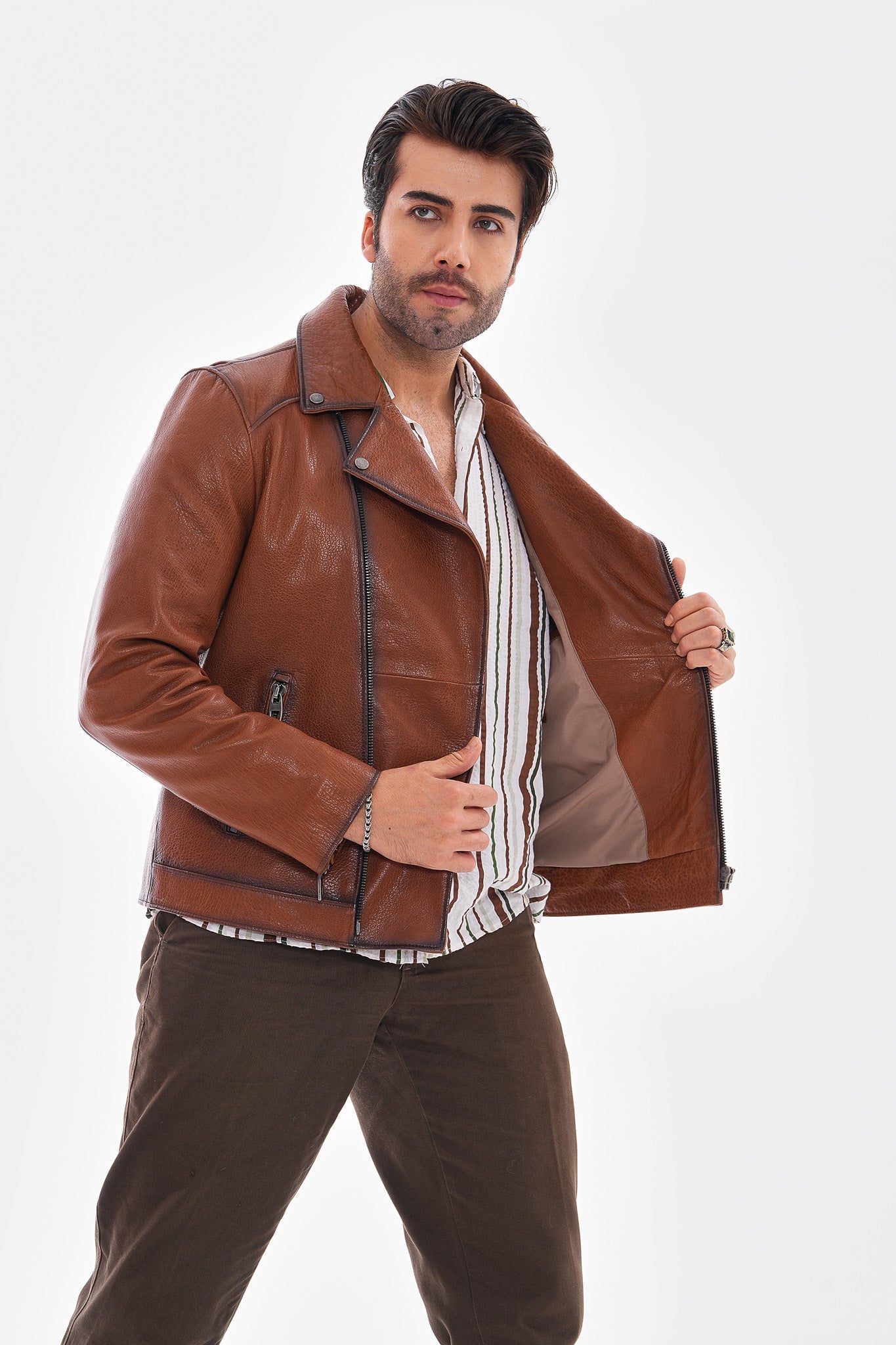 The Volt Textured Tan Leather Jacket - Vinci Leather