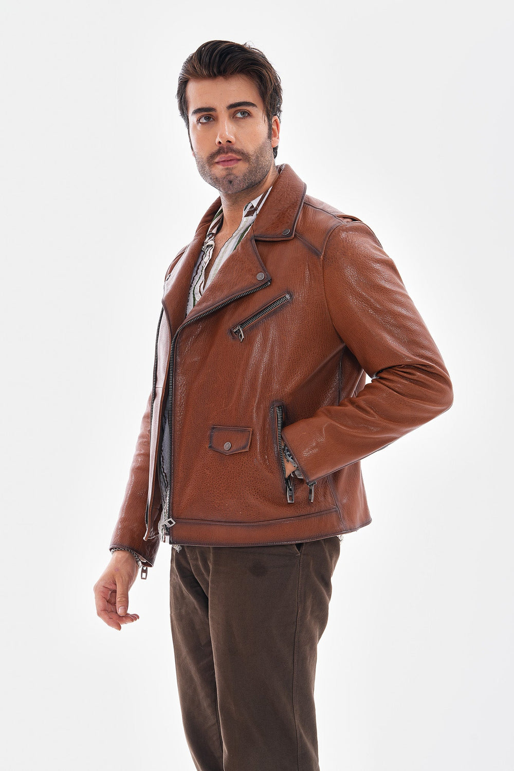 The Volt Textured Tan Leather Jacket - Vinci Leather