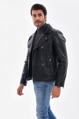 The Volt Textured Black Leather Jacket - Vinci Leather