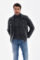 The Volt Textured Black Leather Jacket - Vinci Leather