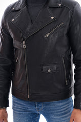The Volt Textured Black Leather Jacket - Vinci Leather